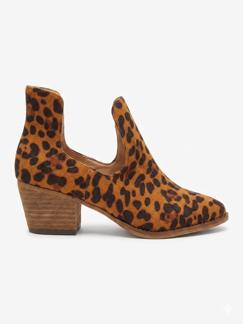 Buckle Leopard-Print Suede Cutout Block Heel Ankle Boots - Brown/Black